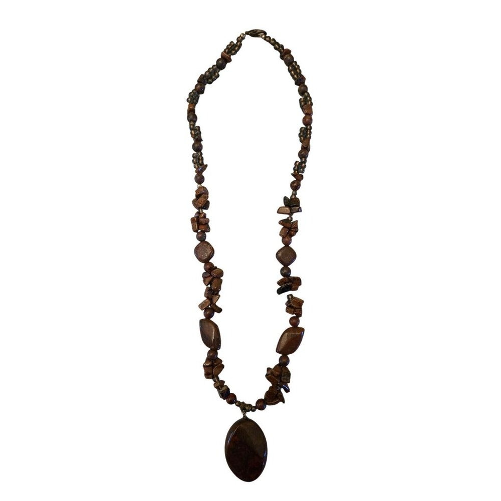Handcrafted‎ Natural Stone Jasper Pendant Necklace With Unique Beaded Design
